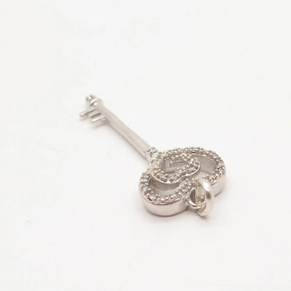 925 Sterling Silver Real White Diamond Key Pendant
