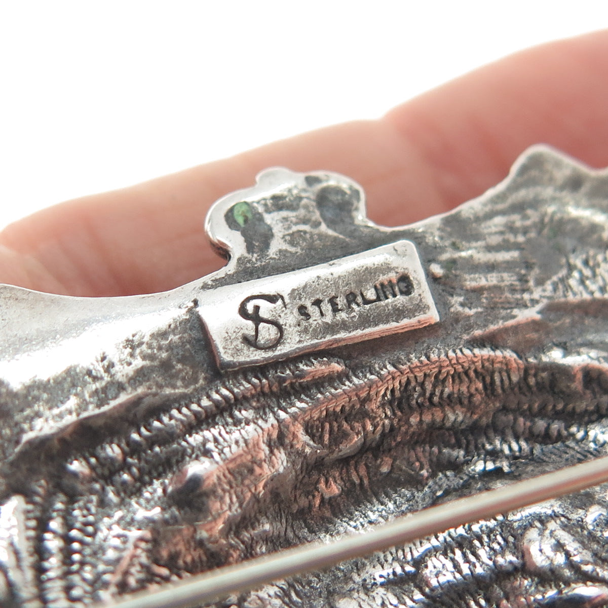 SHUBE 925 Sterling Silver Vintage Lady in Feather Hat Oxidized Pin Brooch