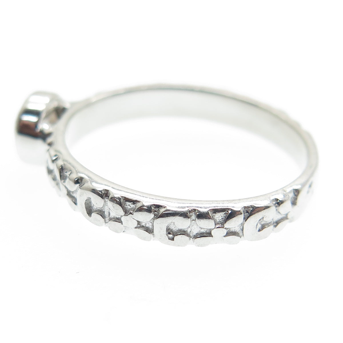 925 Sterling Silver Real Checkered Smoky Quartz Letter "C" Floral Ring Size 7.75