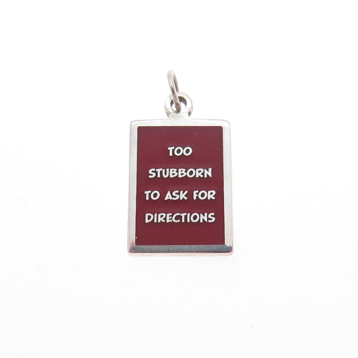 925 Sterling Silver Enamel Too Stubborn To Ask For Directions Minimalist Pendant