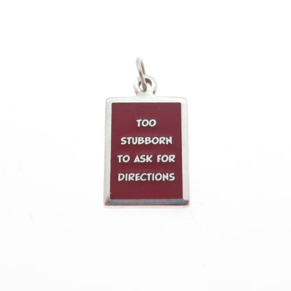 925 Sterling Silver Enamel Too Stubborn To Ask For Directions Minimalist Pendant