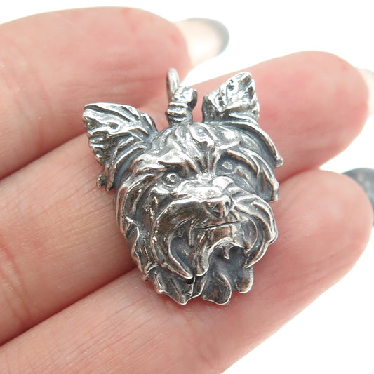 925 Sterling Silver Vintage Yorkshire Terrier Dog Oxidized Charm Pendant