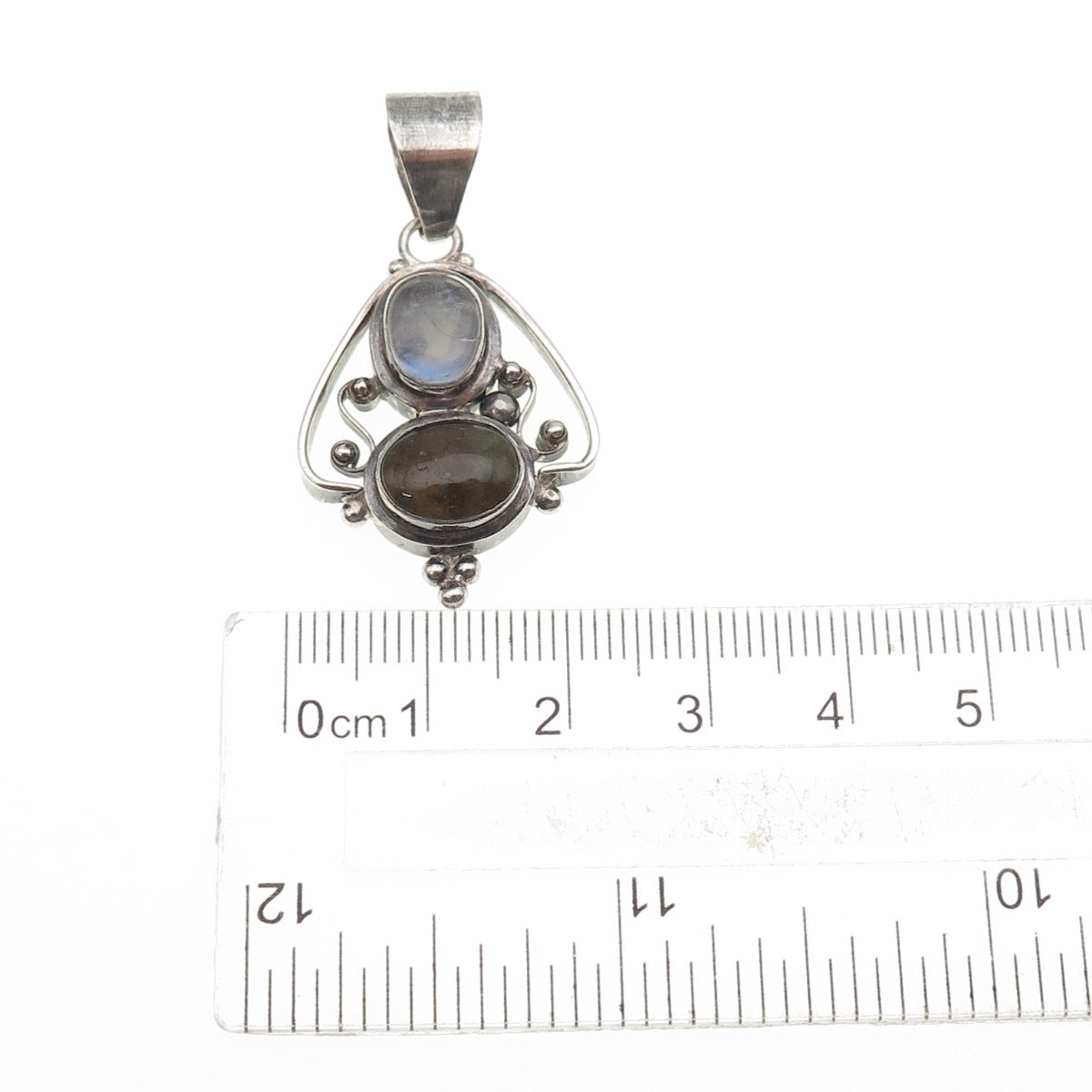 925 Sterling Silver Vintage Real Moonstone & Labradorite Beaded Charm Pendant
