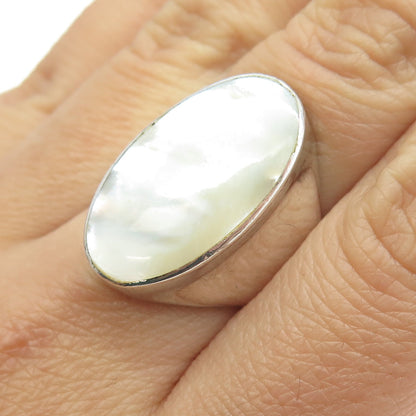 CHAPAL ZENRAY 925 Sterling Silver Vintage Real Mother-of-Pearl Ring Size 7.25