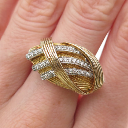 925 Sterling Silver 2-Tone Round-Cut C Z Modernist Crisscross Ring Size 8.25