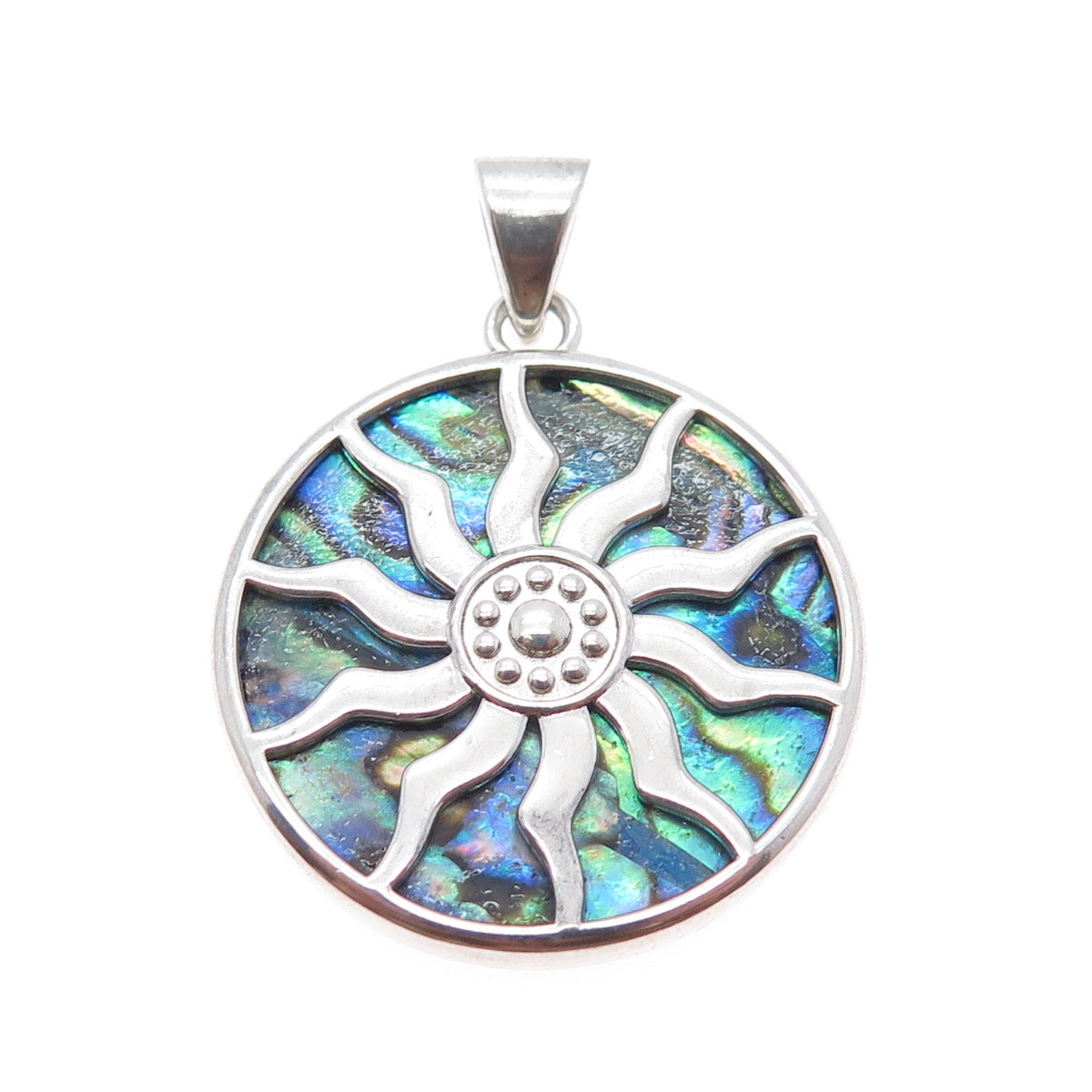 925 Sterling Silver Vintage Real Abalone Shell Sun Pendant