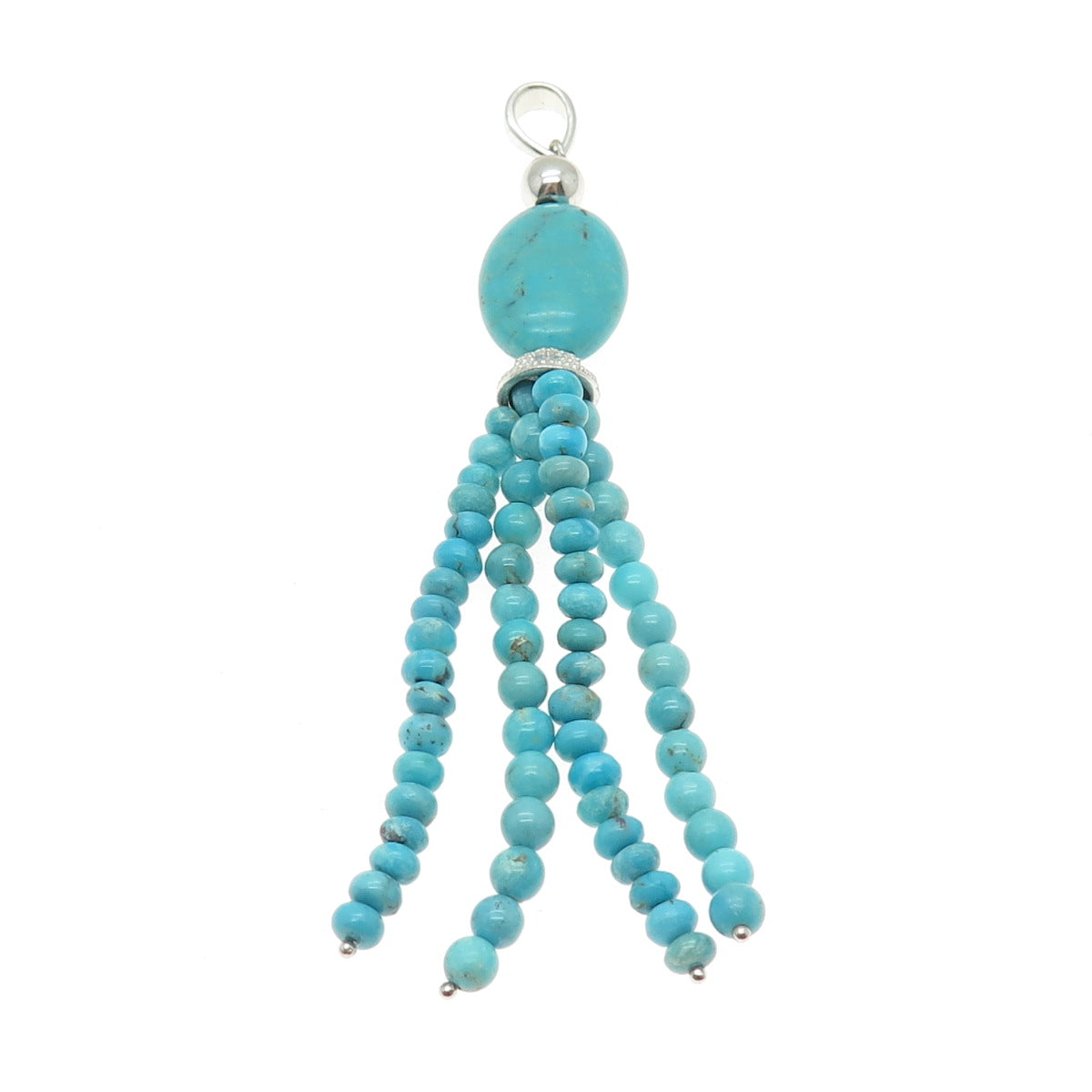 925 Sterling Silver Vintage Real Turquoise Gemstone Beaded Tassel Pendant
