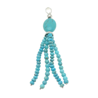 925 Sterling Silver Vintage Real Turquoise Gemstone Beaded Tassel Pendant
