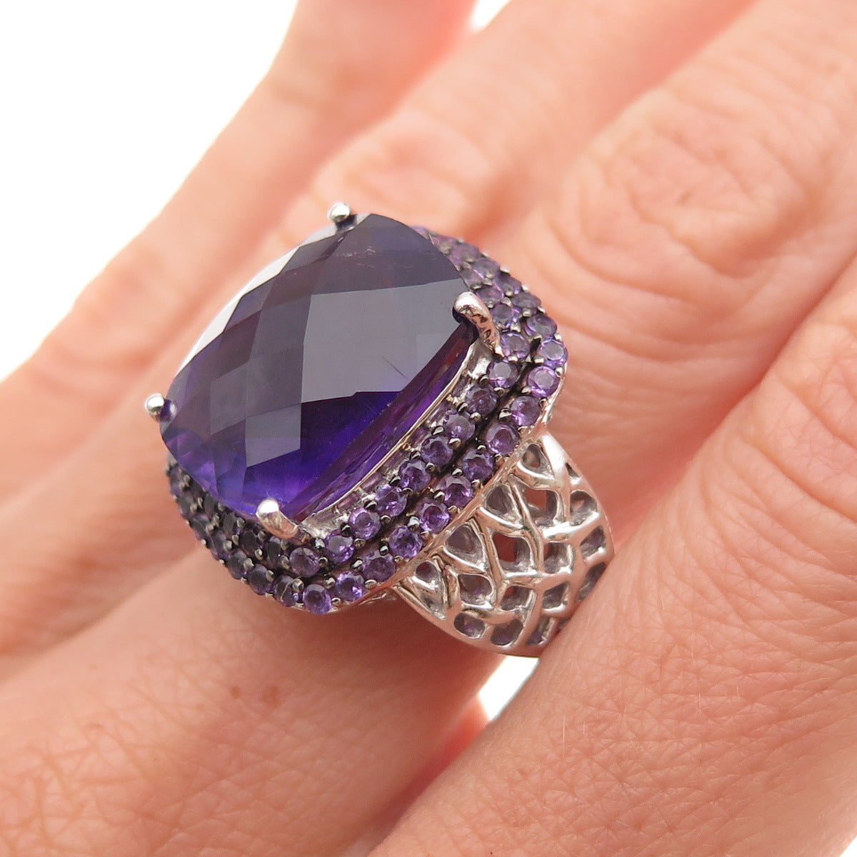 925 Sterling Silver Vintage Real Amethyst Ring Size 7.25