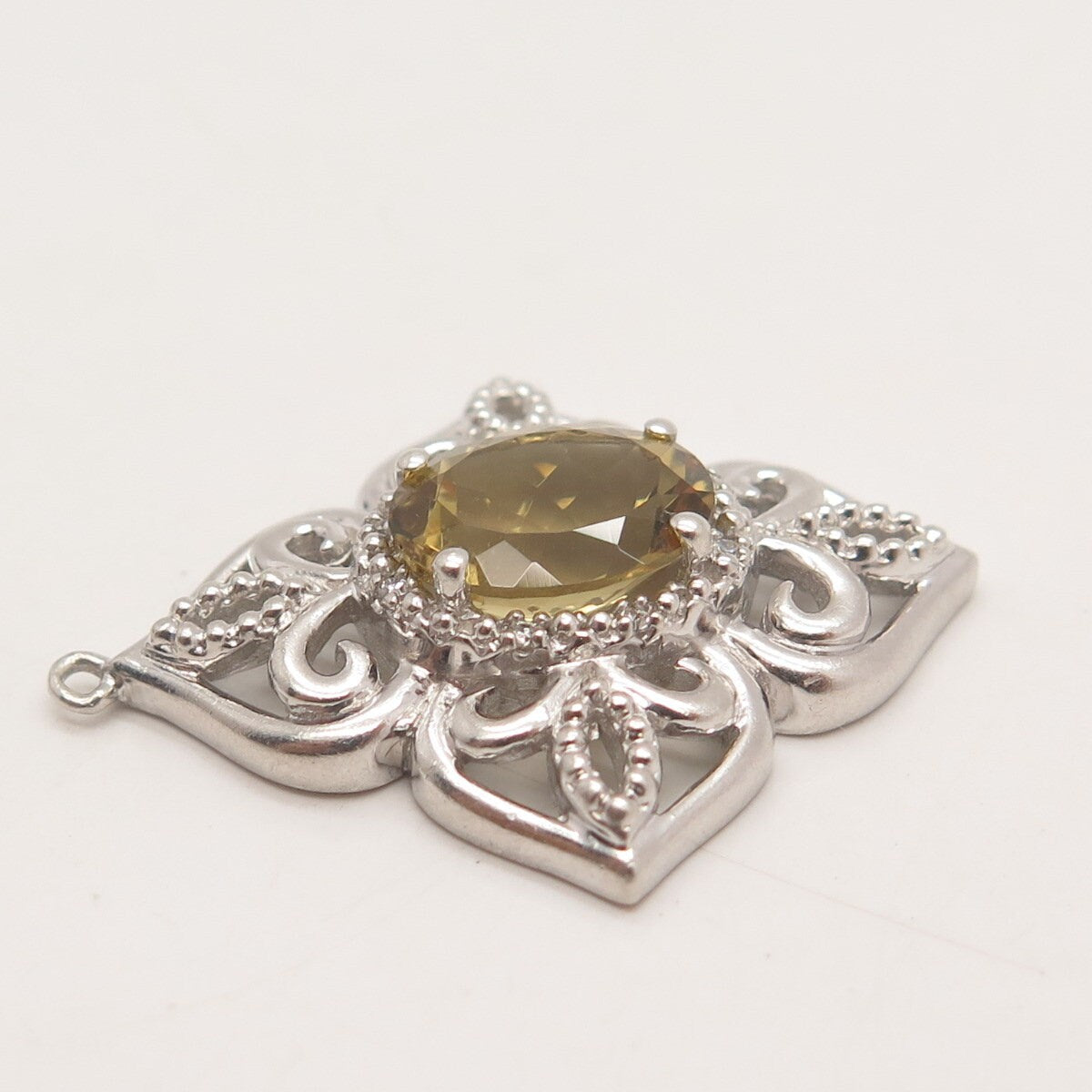 925 Sterling Silver Sai Krishna Real Diamond Accent & Citrine Gem Ornate Pendant