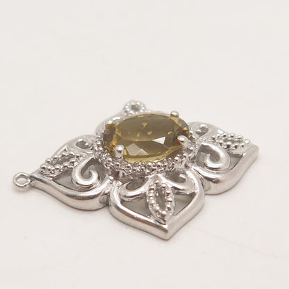 925 Sterling Silver Sai Krishna Real Diamond Accent & Citrine Gem Ornate Pendant