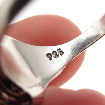 925 Sterling Silver Vintage Real Rhodolite Oxidized Poison Ring Size 9
