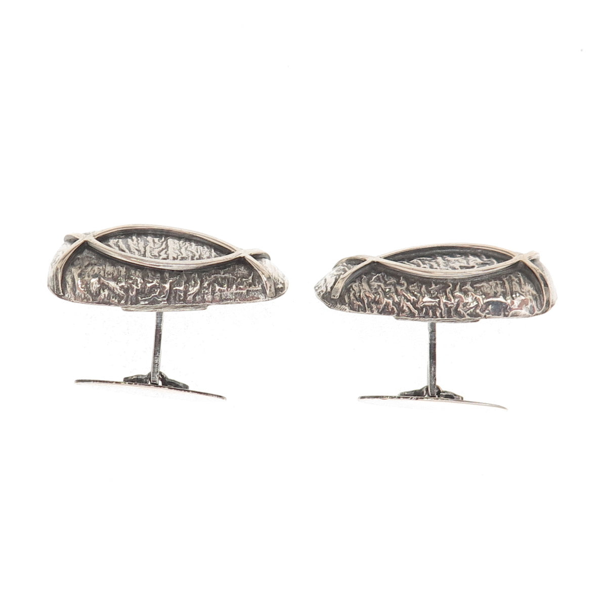 Orno 800 Silver Vintage Poland Modernist Oxidized Cufflinks