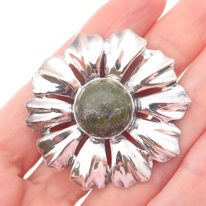 925 Sterling Silver Vintage Ireland Connemara Marble Flower Pin Brooch / Pendant