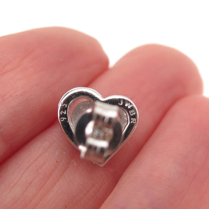 Jane Seymour 925 Sterling Silver Real Black & White Diamond Heart Stud Earrings
