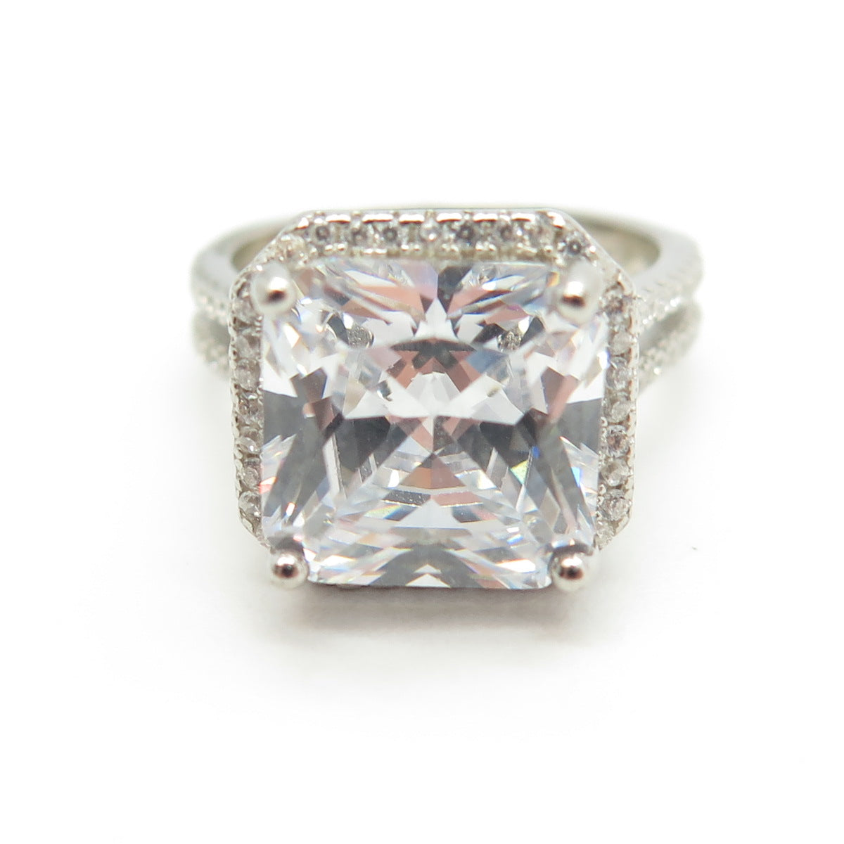 925 Sterling Silver Princess-Cut Shaped C Z Ring Size 5.75