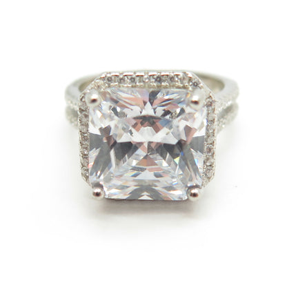 925 Sterling Silver Princess-Cut Shaped C Z Ring Size 5.75