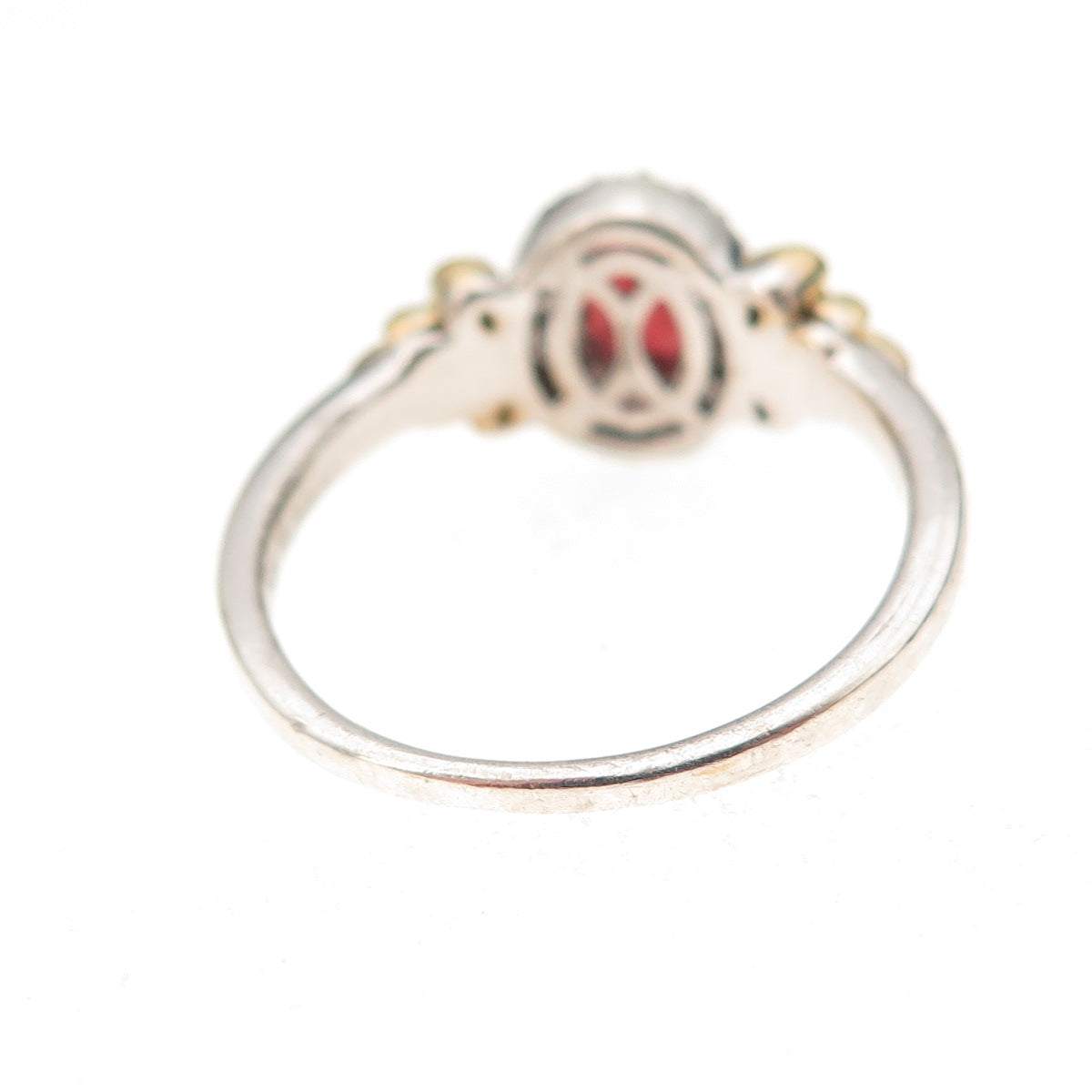 Disney 925 Sterling Silver 2-Tone Real Diamond & Red Garnet Floral Ring Size 7