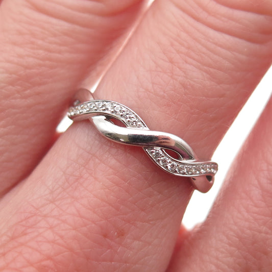 925 Sterling Silver Round-Cut C Z Twisted Band Ring Size 6.5