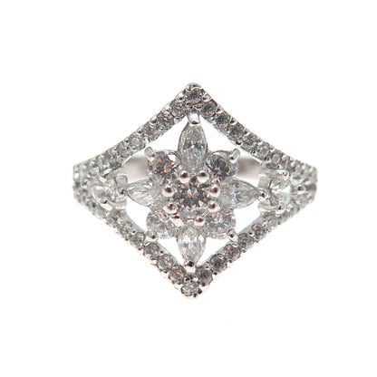 JCM Jacmel Mauritius 925 Sterling Silver Marquise & Round-Cut C Z Ring Size 8.5
