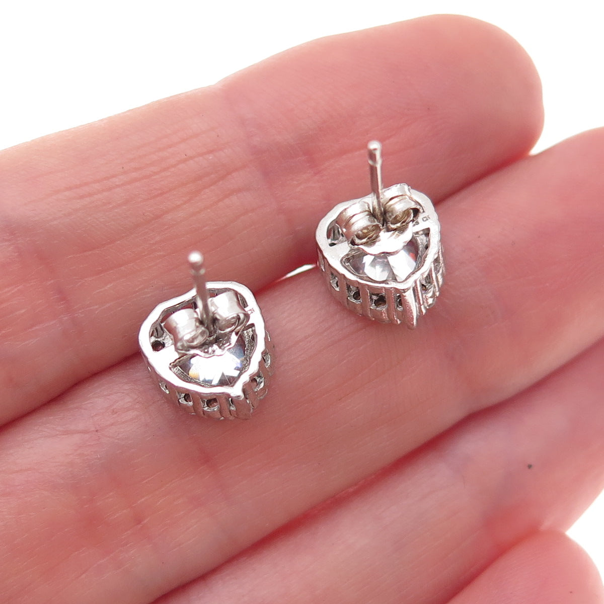 925 Sterling Silver Heart & Round-Cut C Z Stud Earrings