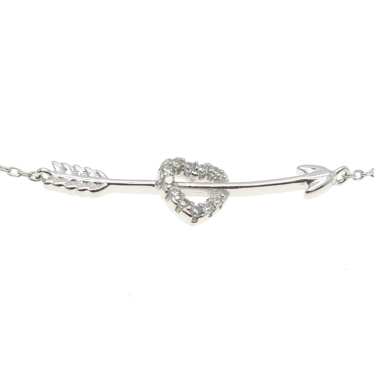 925 Sterling Silver C Z Arrow in Heart Rolo Chain Necklace 16"