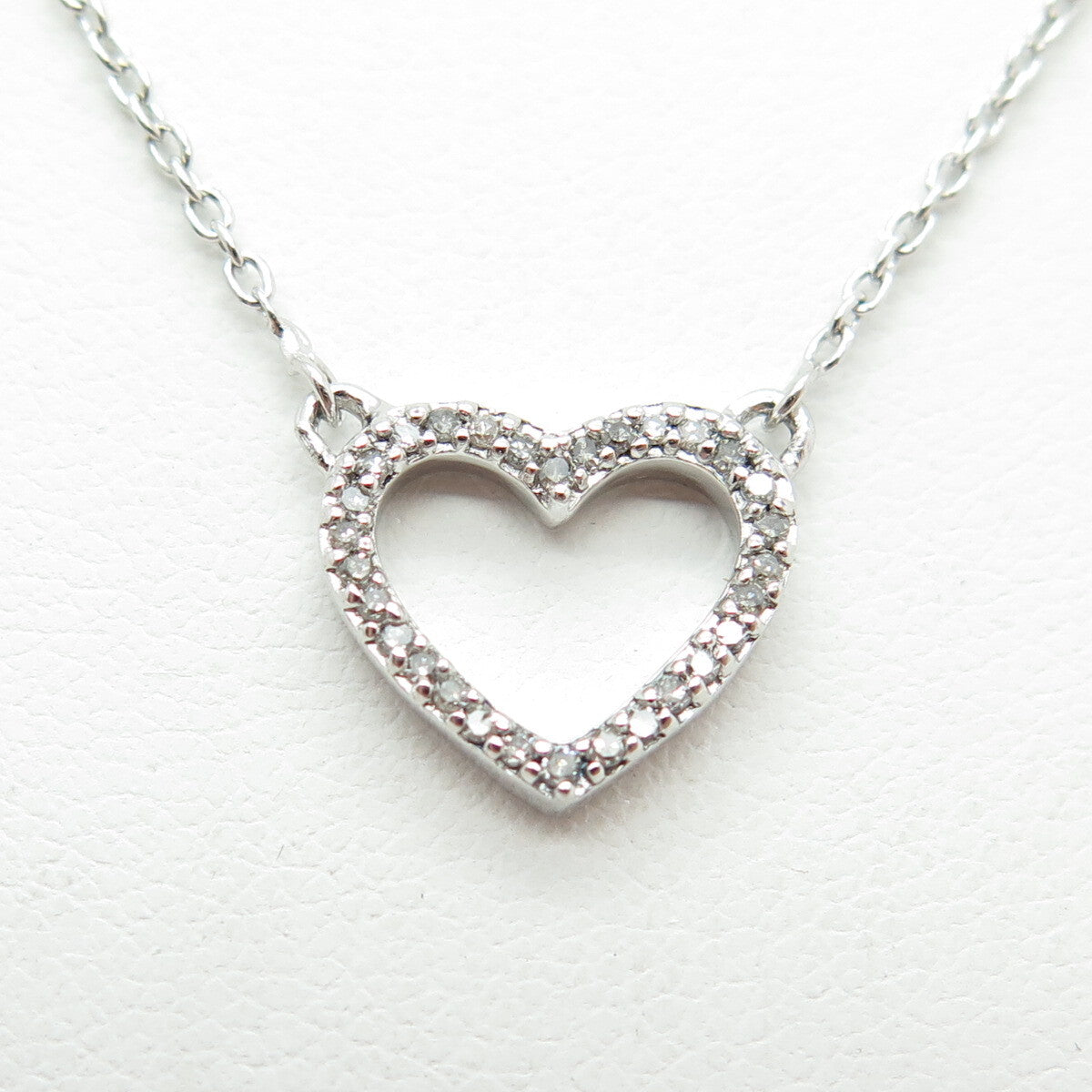 SUN 925 Sterling Silver Real Round-Cut Diamond Heart Cable Chain Necklace 18"