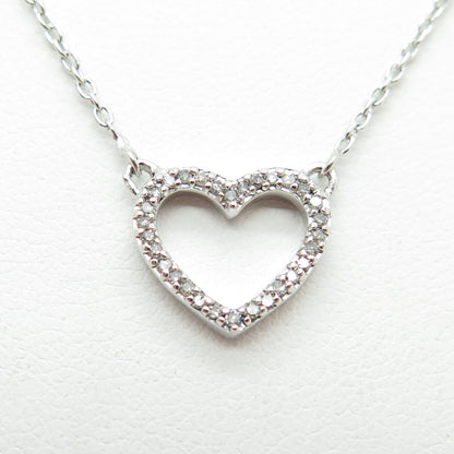 SUN 925 Sterling Silver Real Round-Cut Diamond Heart Cable Chain Necklace 18"