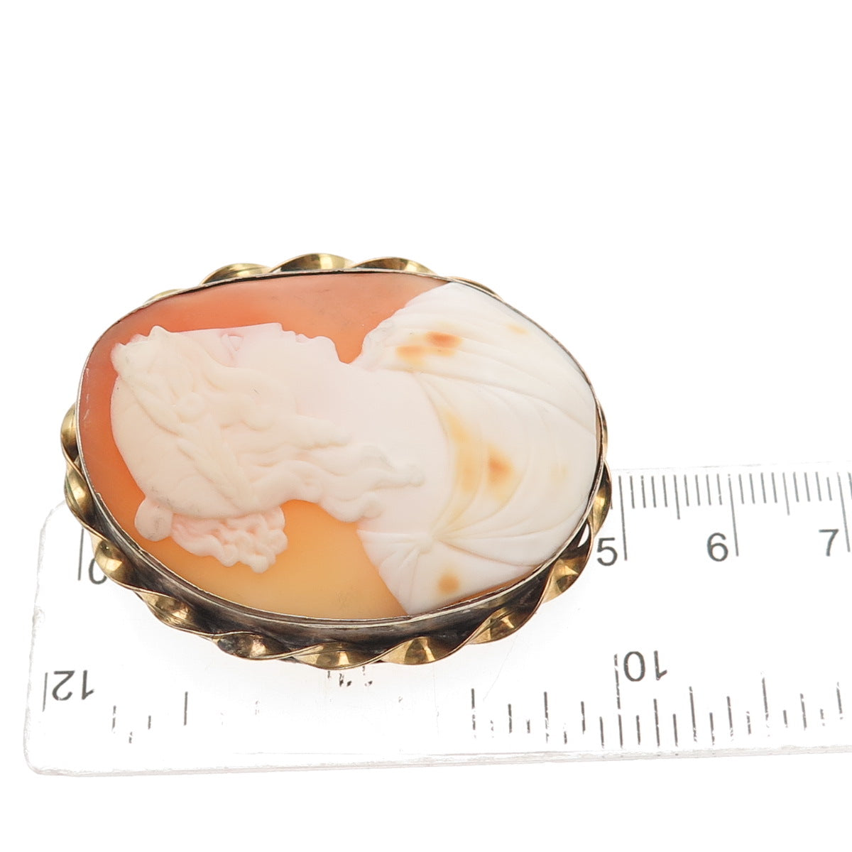 800 Silver Gold Filled Antique Art Deco Real MOP Carved Lady Cameo Pin Brooch