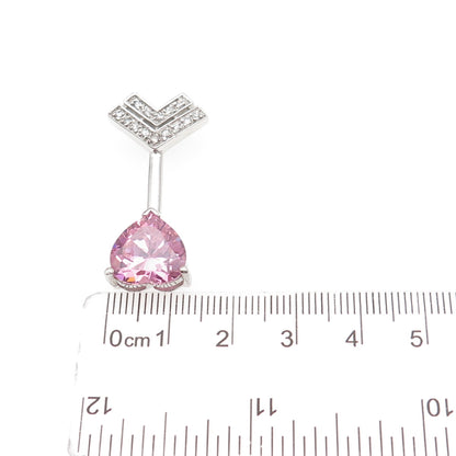 925 Sterling Silver Pink & White C Z Heart Arrow Slide Charm Pendant