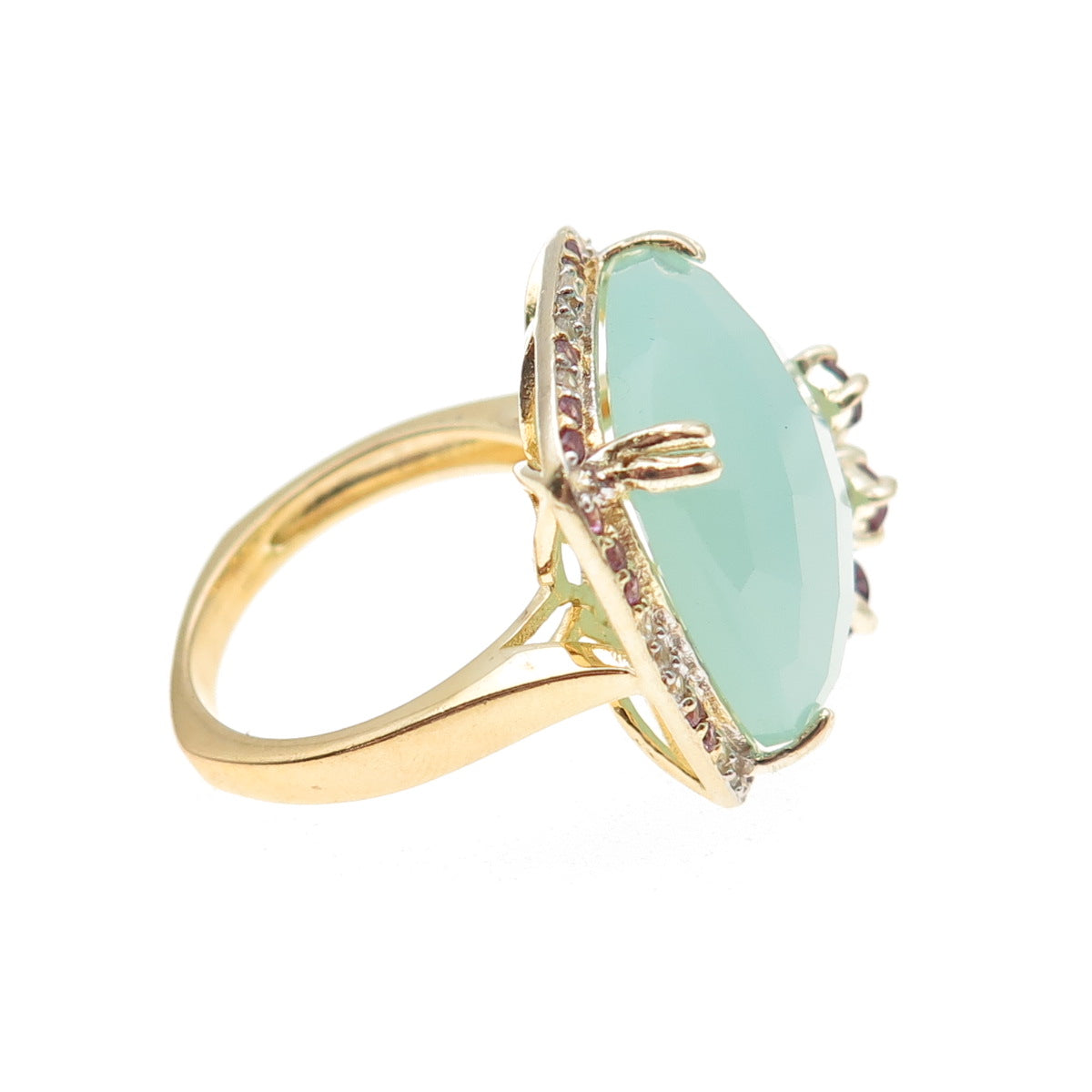 Carol Brodie 925 Sterling Gold Plated Real Chalcedony Topaz Amethyst Ring Size 6