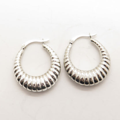 HANIN 925 Sterling Silver Ribbed Hinged Hoop Earrings