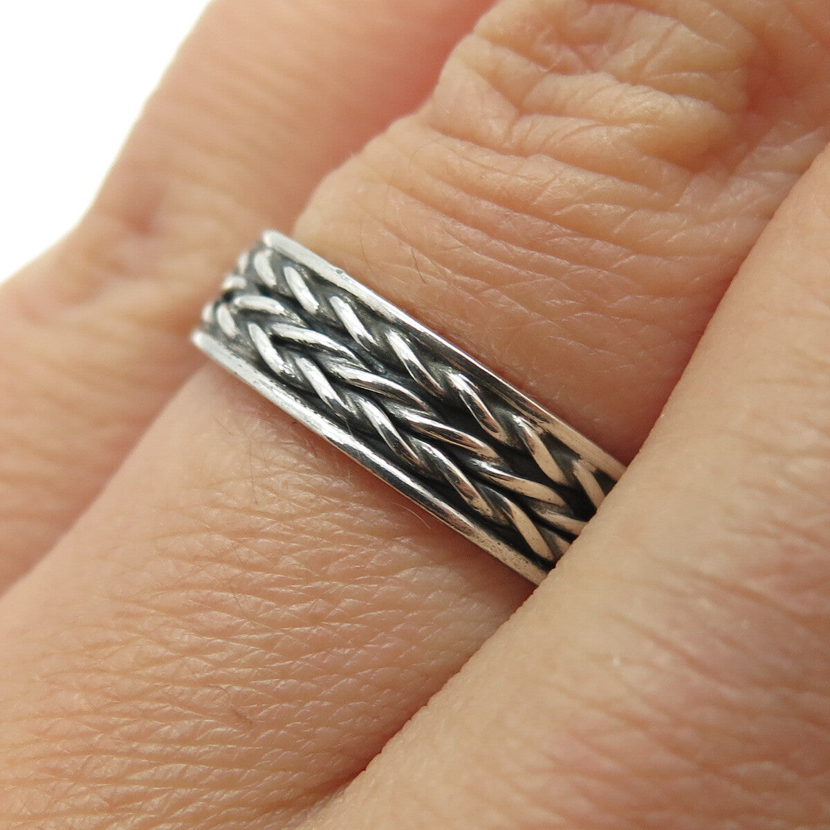 925 Sterling Silver Vintage Wheat Link Oxidized Band Ring Size 6.75