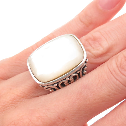 Ken Crafts 925 Sterling Silver Vintage Real MOP Oxidized Ring Size 6