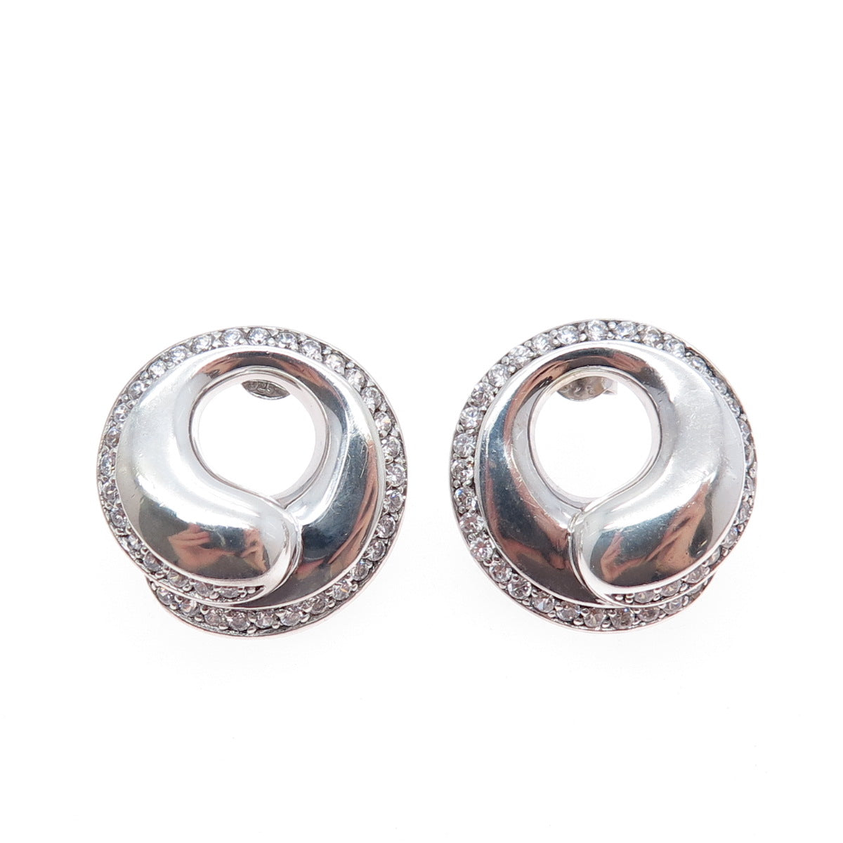 925 Sterling Silver Round-Cut C Z Modernist Crescent Earrings