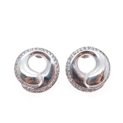 925 Sterling Silver Round-Cut C Z Modernist Crescent Earrings
