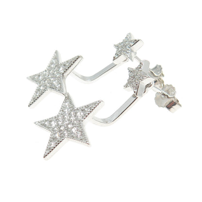 925 Sterling Silver Round-Cut C Z Star Interchangeable Earrings