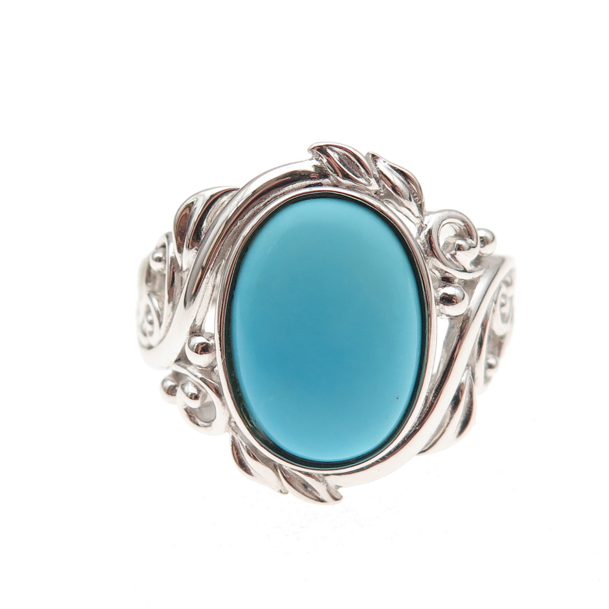 925 Sterling Silver Real Sleeping Beauty Turquoise Floral Ring Size 8.25