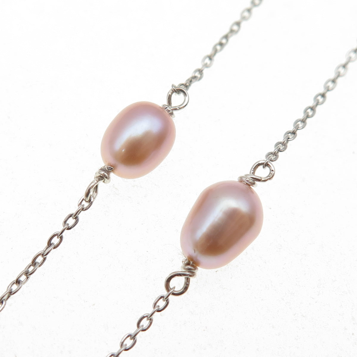 925 Sterling Silver Vintage Italy Real Pearl By The Yard Chain Necklace 16"