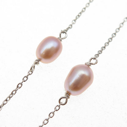 925 Sterling Silver Vintage Italy Real Pearl By The Yard Chain Necklace 16"