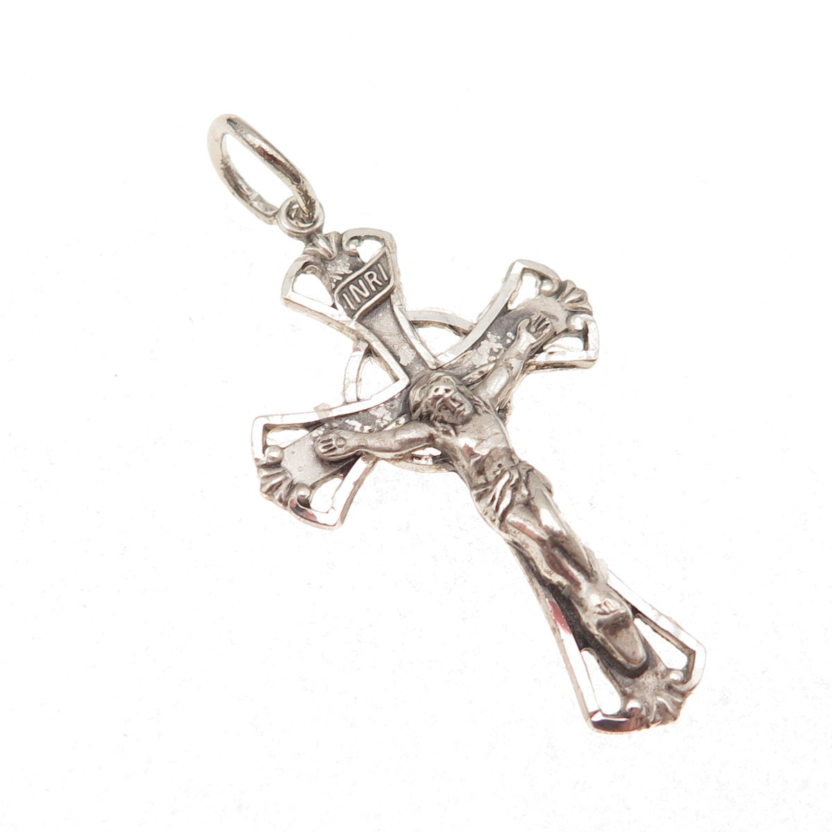 925 Sterling Silver Vintage Crucifix Cross Religious Oxidized Charm Pendant