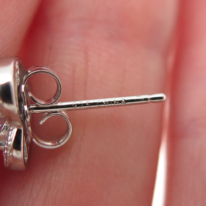 925 Sterling Silver Heart & Round-Cut C Z Stud Earrings