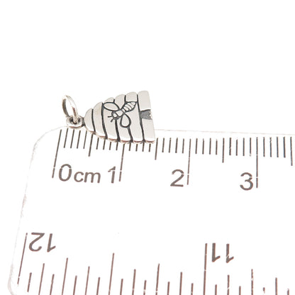 925 Sterling Silver Vintage Beehive Oxidized Charm Pendant