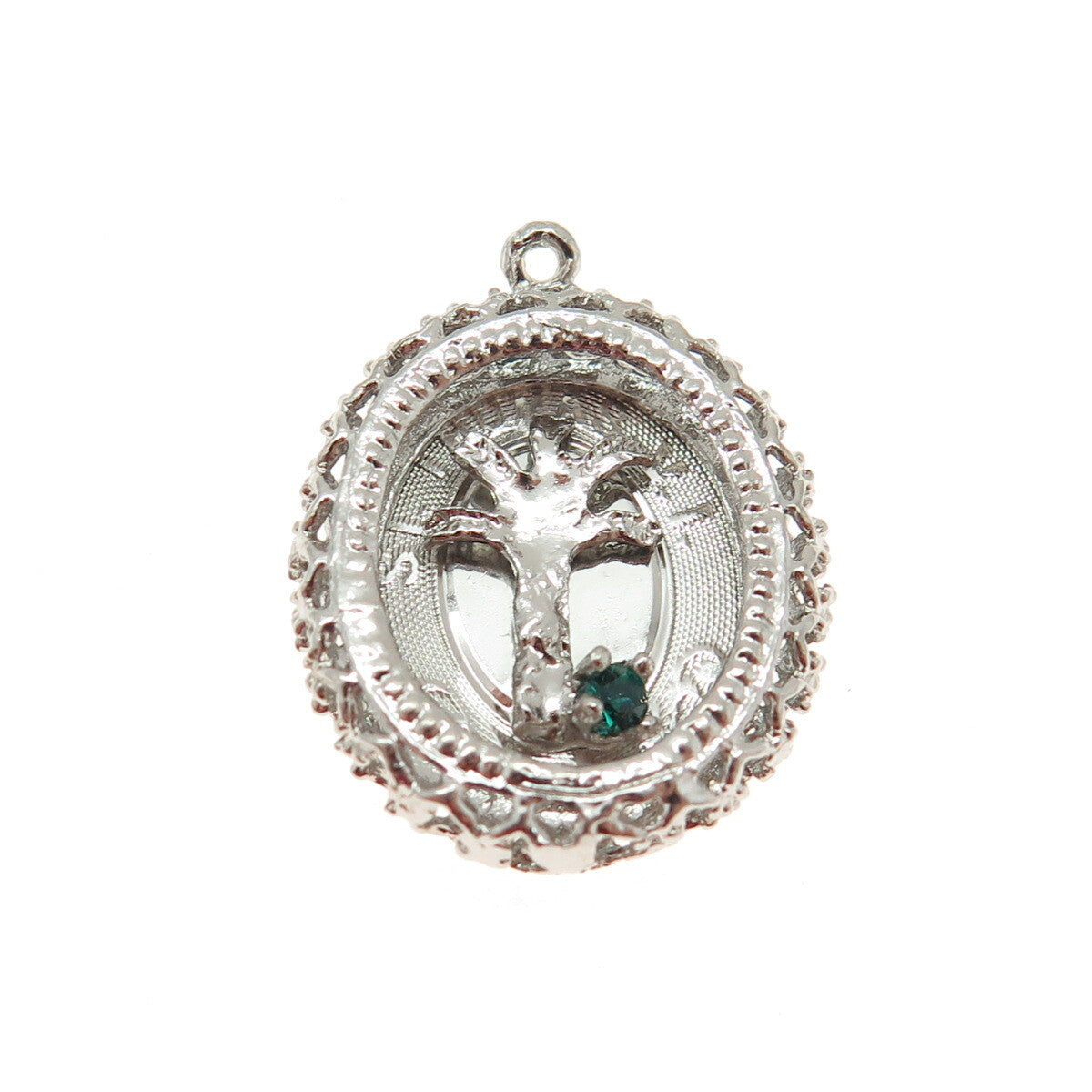 925 Sterling Silver Vintage Nano Emerald St. Thomas Tree of Life Pendant