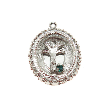 925 Sterling Silver Vintage Nano Emerald St. Thomas Tree of Life Pendant
