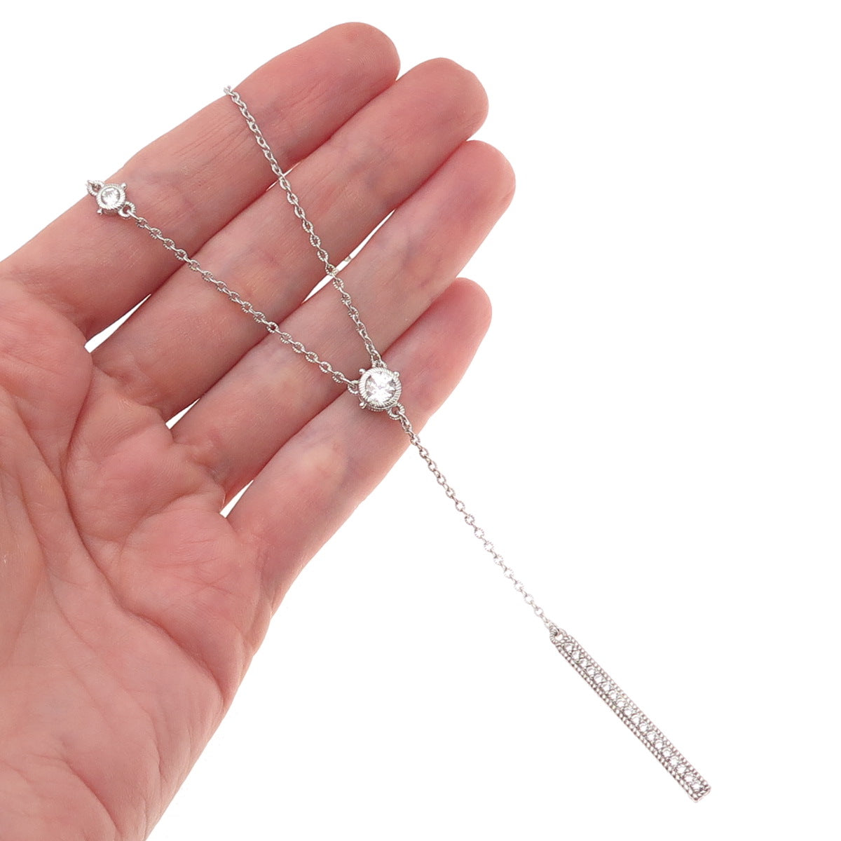 Judith Ripka 925 Sterling Silver C Z Bar Cable Chain Necklace 18-20"