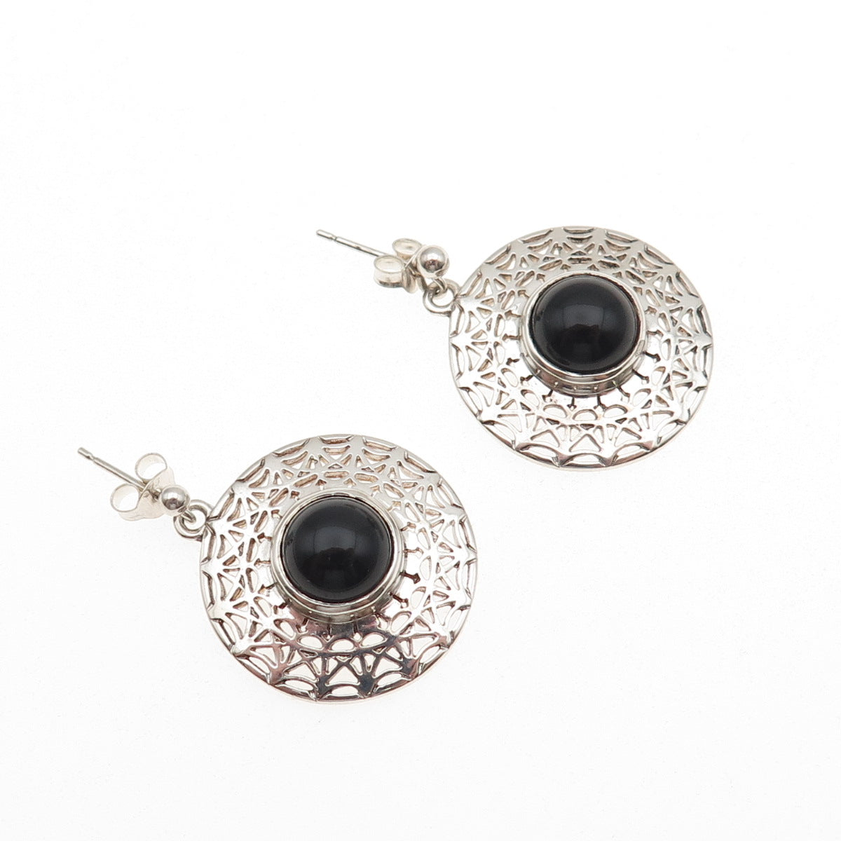 MG Michal Golan 925 Sterling Silver Vintage Real Black Onyx Disc Dangle Earrings