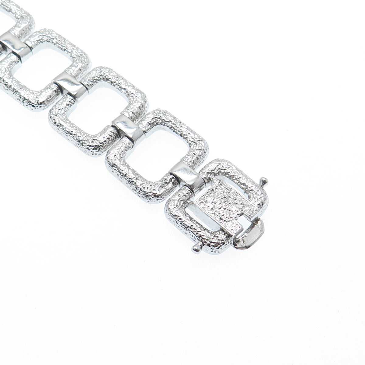 925 Sterling Silver Vintage Modernist Textured Square Link Bracelet 7"