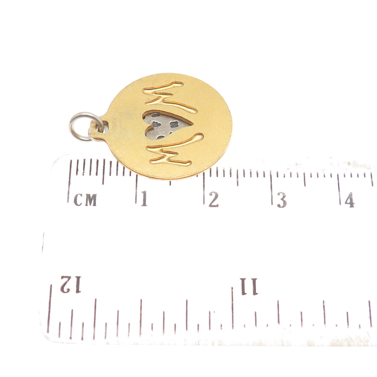 KATHY BRANSFIELD 925 Sterling Silver 2-Tone Vintage "Mom" Love Round Pendant