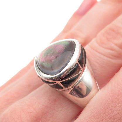 BARSE 925 Sterling Silver Vintage Real Abalone Shell Modernist Ring Size 10